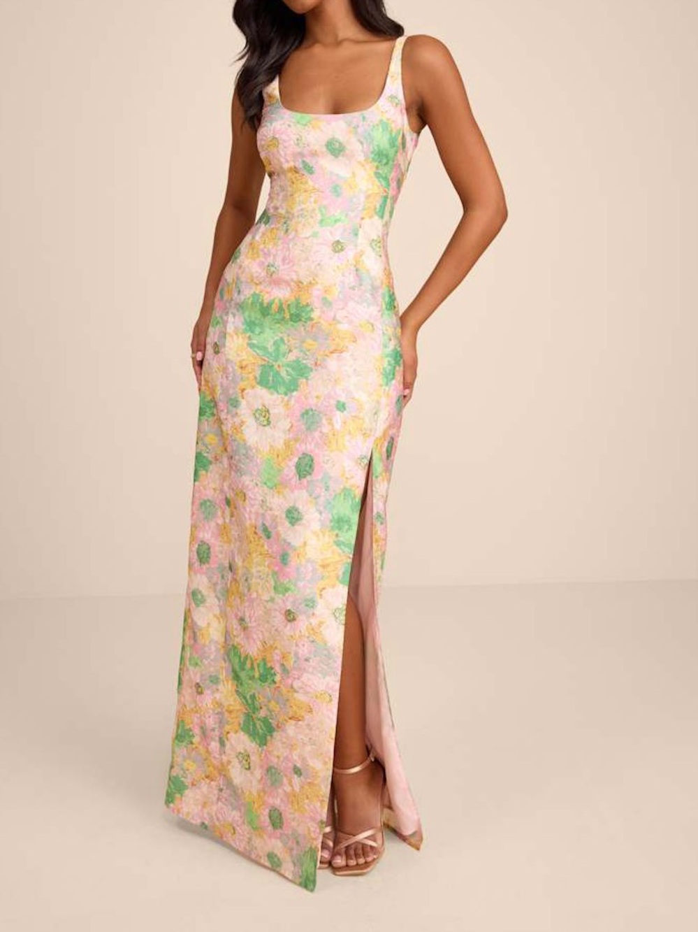 Luluβs FLAW Lamella Pink Multi Floral Jacquard Maxi Dress Womenβs XL NWT